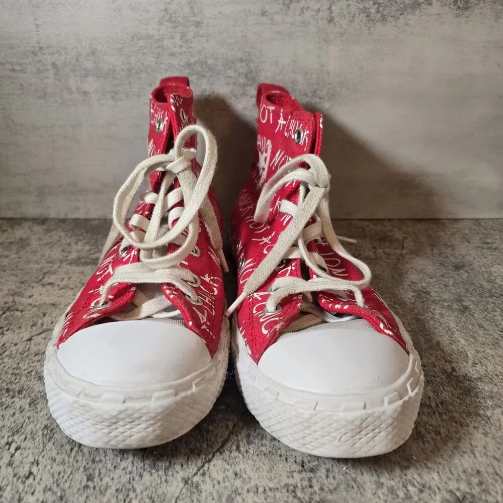 Converse UNT1TL3D High Not A Chuck - Red Youth Sz 3 High Tops Logo Spellout